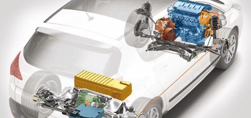cutaway picture of a hybrid engine car