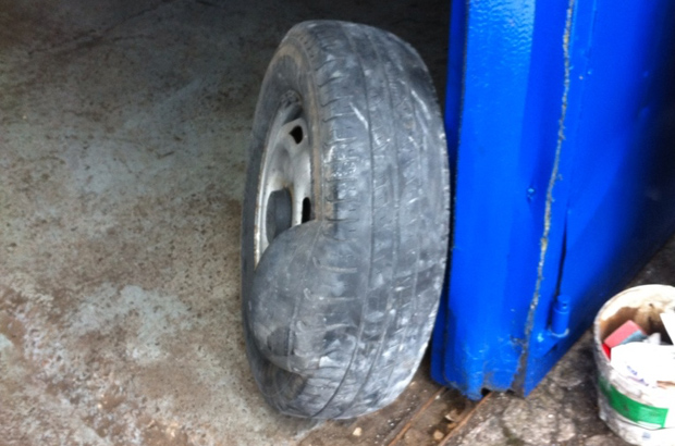 Damaged tyre with massive bulge to sidewall