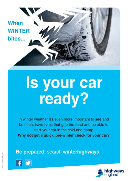 Is your car ready poster to remind your to check your tyres in bad weather