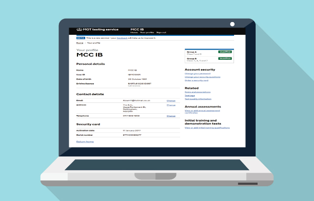 MOT tester profile screen