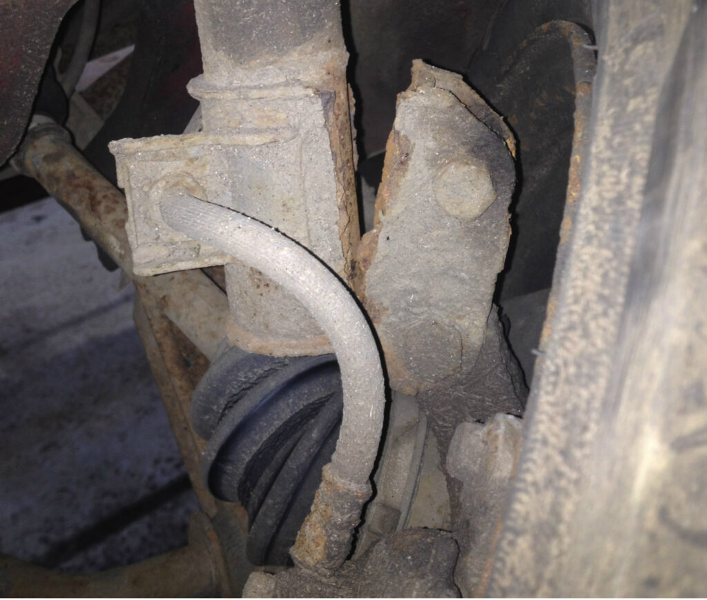 Brake pipe and corrosion under car