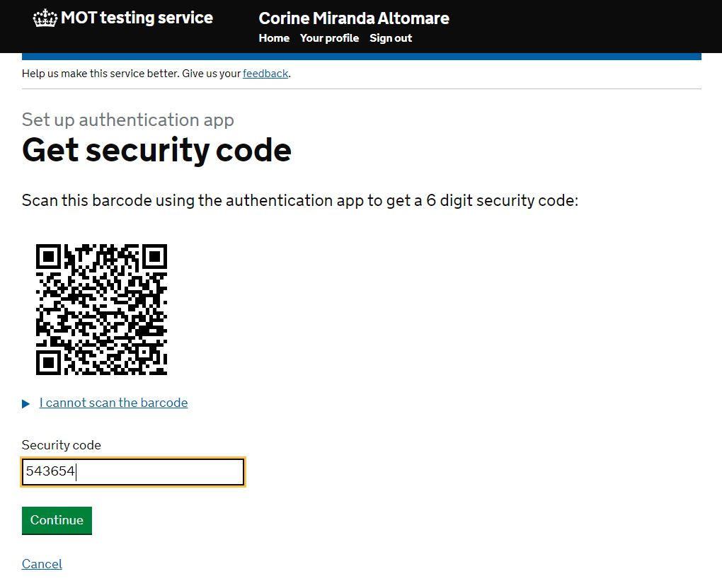 MFA security code QR code